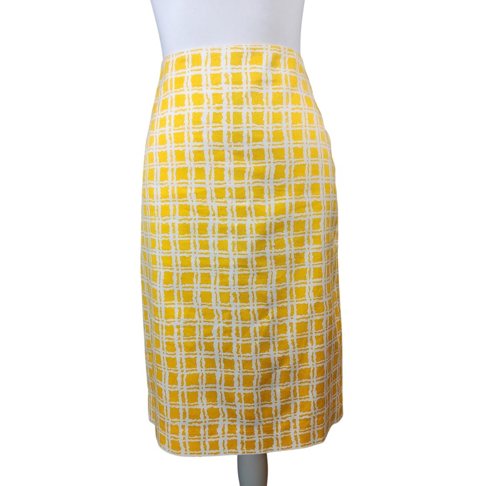 Talbots Cotton Pencil Skirt Womens 6 Yellow White Geometric Career Casual Office
